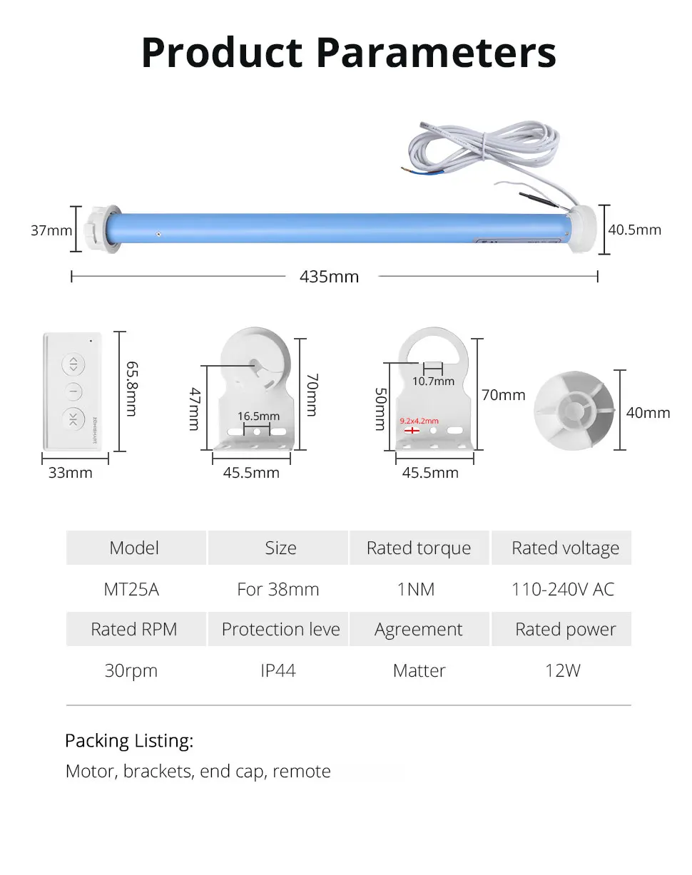 Matter Thread Smart Roller Shade Blinds Motor for 37mm 38mm Tube Support Homekit