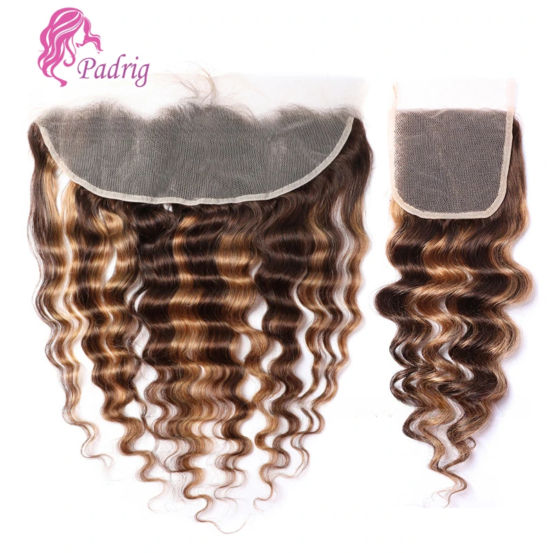 Highlight P4/27 13x4 Deep Wace Human Hair Lace Frontal 4x4 Closure Brazilian Virgin Hair Transparent Lace 10-20 Inch For Women