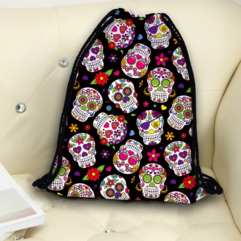 Popular Mexican Skull Drawstring Backpack Can Be Stored on One Shoulder Travel Drawstring Duffle Bag