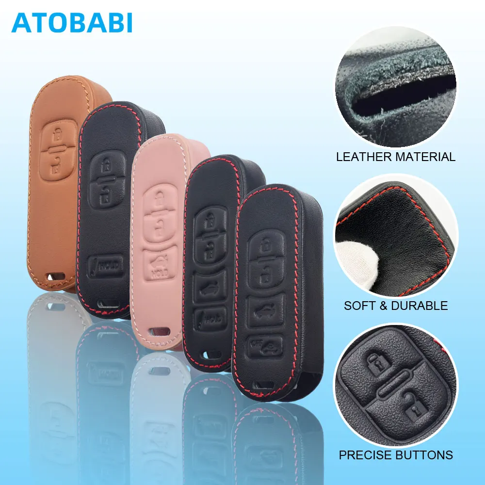 Leder Autoschlüsselhüllen für Mazda 2 3 5 6 CX5 CX7 CX9 Miata MX5 Axela Atenza Schlüsselanhänger Schutztasche Smart Remote Fobs Shell Cover