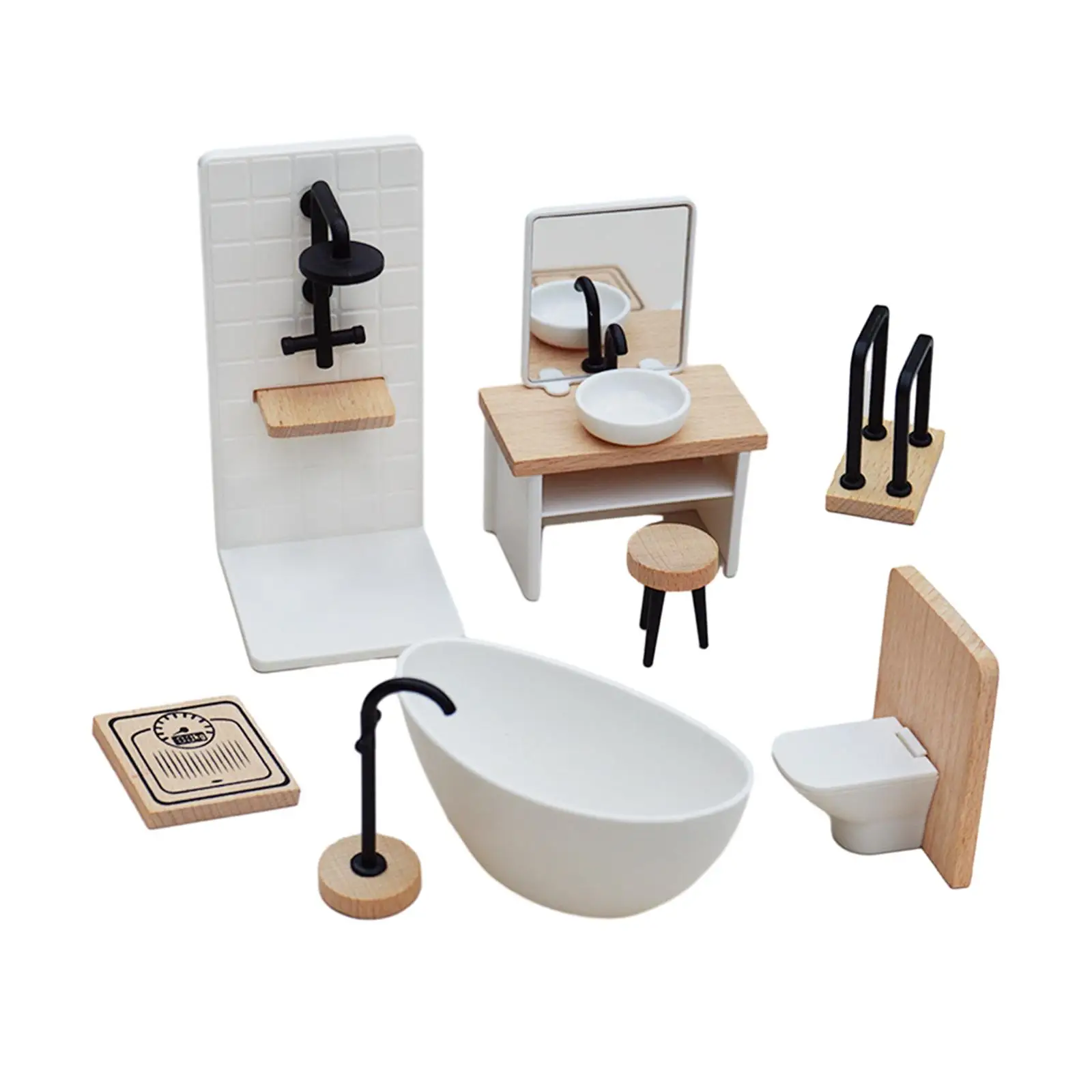 1:12 Scale Dollhouse Bathroom Set Dollhouse Decor Wash Basin Tub Toilet Model Valentines Day Gifts Miniature Hobby Crafts