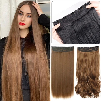 Acconciatura sintetica lunga e dritta 5 Clip nelle estensioni dei capelli 32 pollici parrucchino intero marrone biondo nero capelli finti per le donne