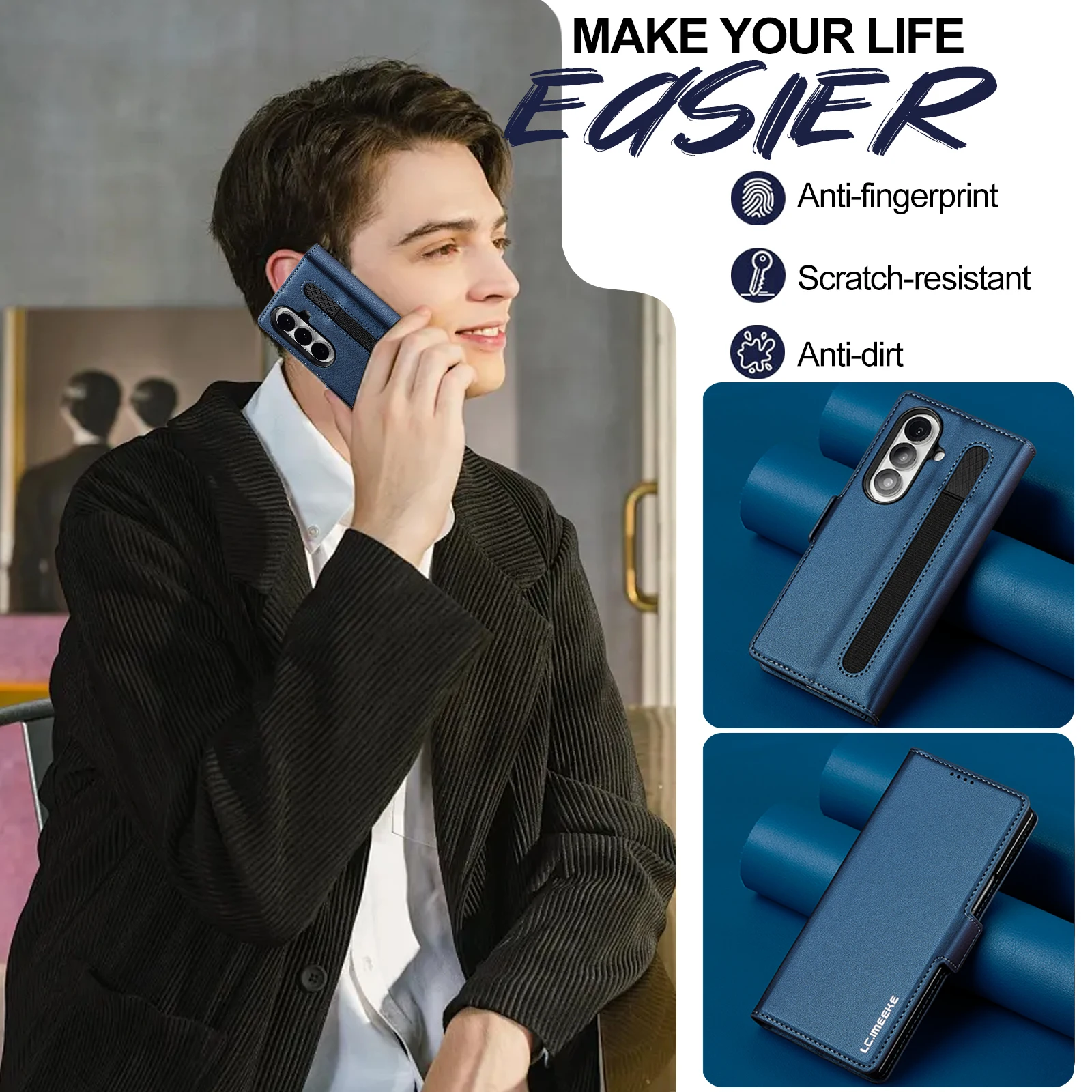 Luxuriöse Leder-Handyhülle für Samsung Galaxy Z Fold 7, 6, 5, 4, 3, Abdeckungshalter, modische Karte, Funda-Hüllen – Detail 7
