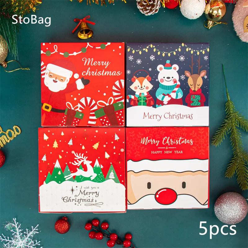 

StoBag 5 шт. Рождественская бумажная коробка, упаковка ручной работы, печенье, конфеты, шоколад, сувениры для детской вечеринки, весенний праздник, домашние украшения