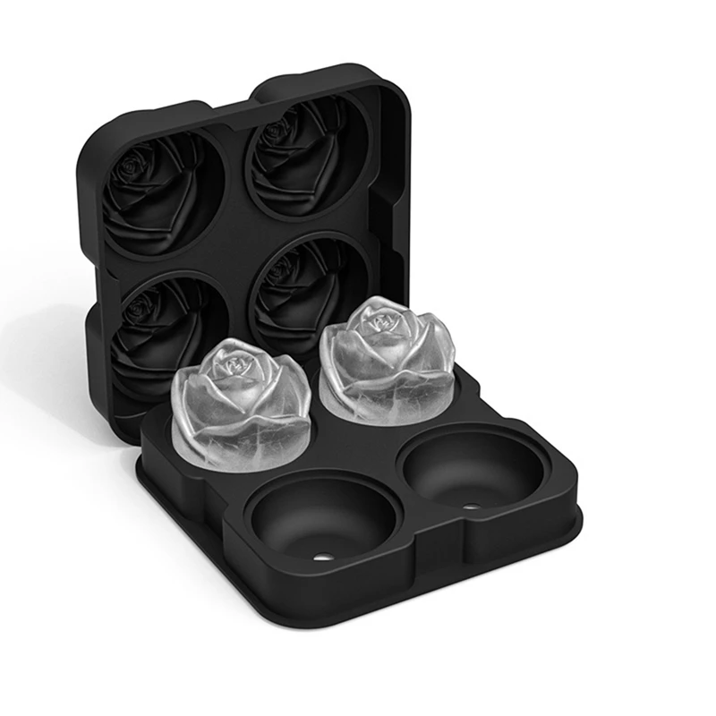 

4PCS Ice Cube Mold Tray Stackable Silicone Ice-Cube Mold For Whiskey Cocktails Beverages Iced Tea Bloom Rose Mold