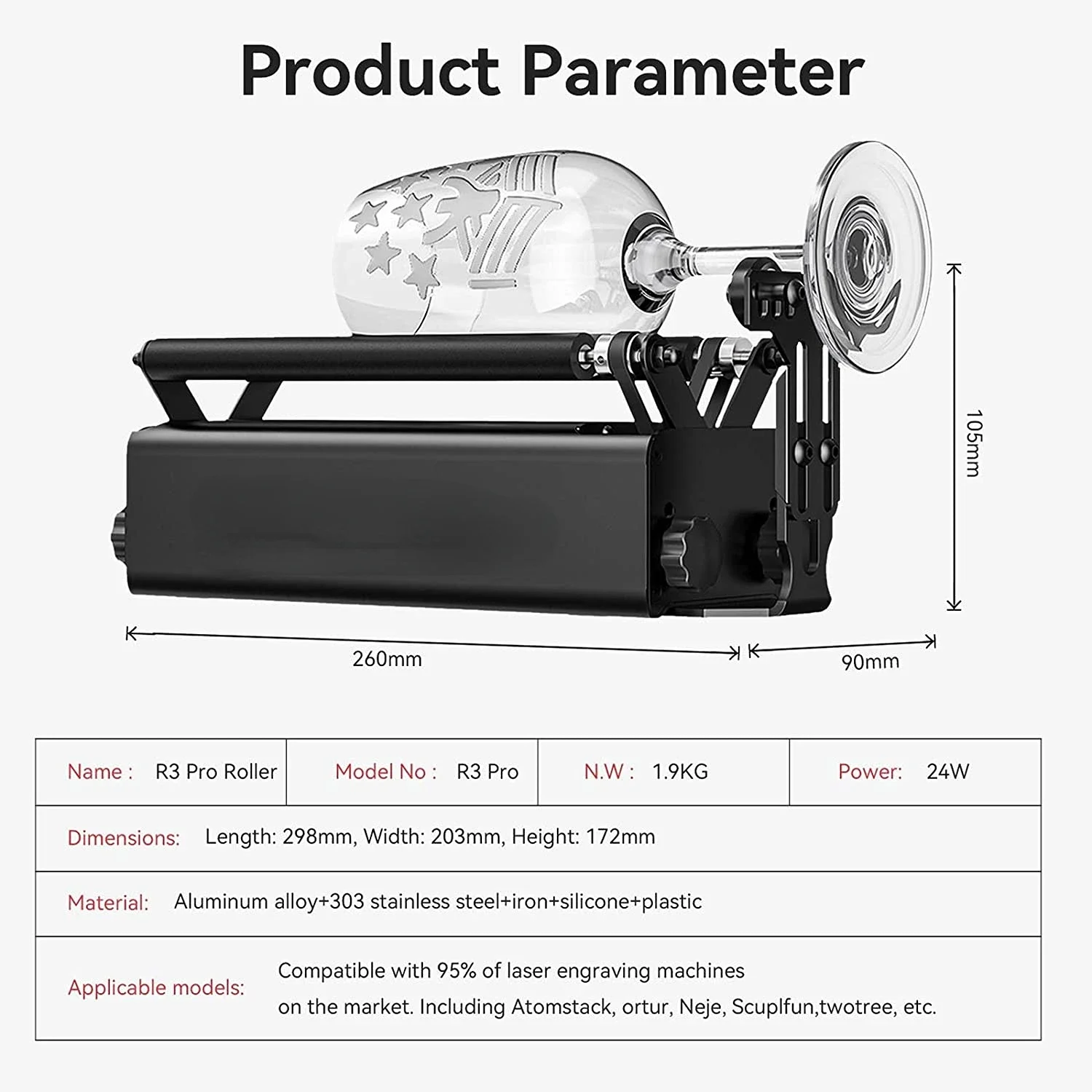 Upgraded Atomstack R3 Pro Rotary Roller Laser Engraving Machine Module With Separable Support Frame and Extension Towers
