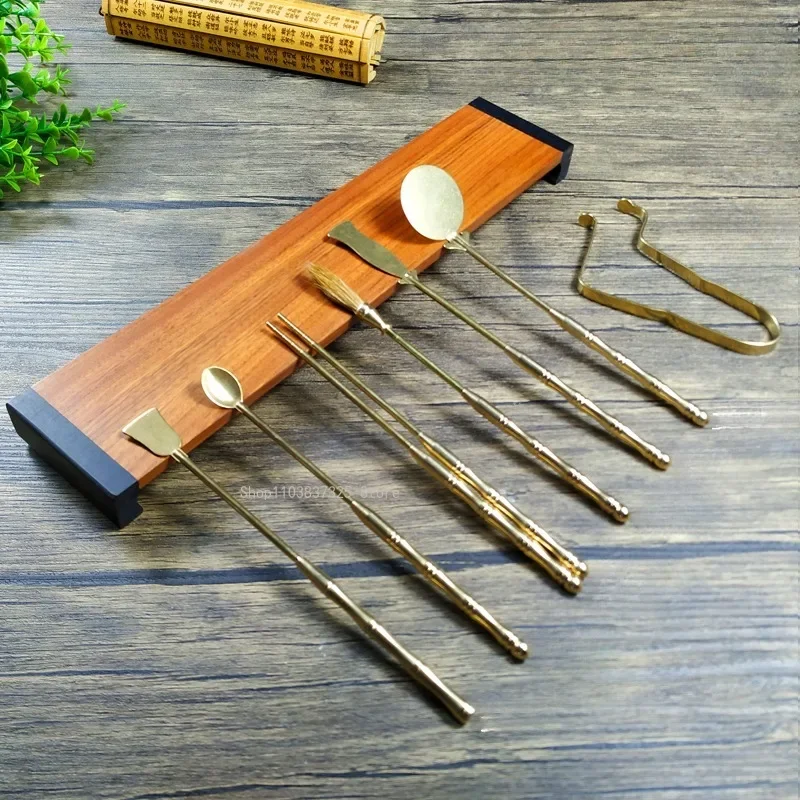 9pcs/set Brass Incense Tools Spoon/shovel/ash Press Utensil Household Indoor/tea Room/Play Seal Extension Incense Accessories