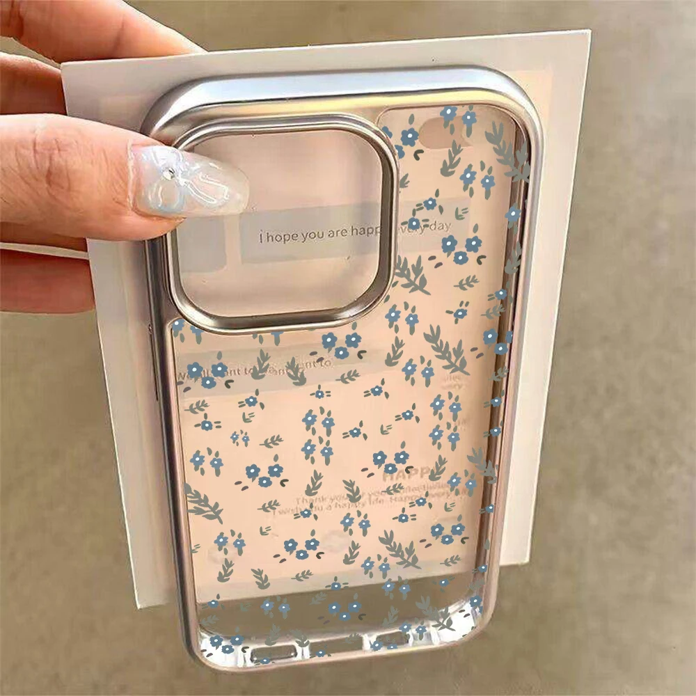 Elegant Floral Transparent Shockproof Phone Case with Plated Accents