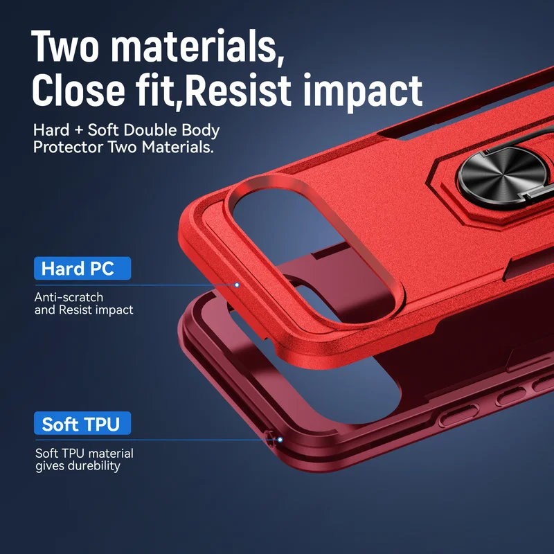 Shockproof Armor Matte Phone Case with Kickstand and Magnetic Ring Holder