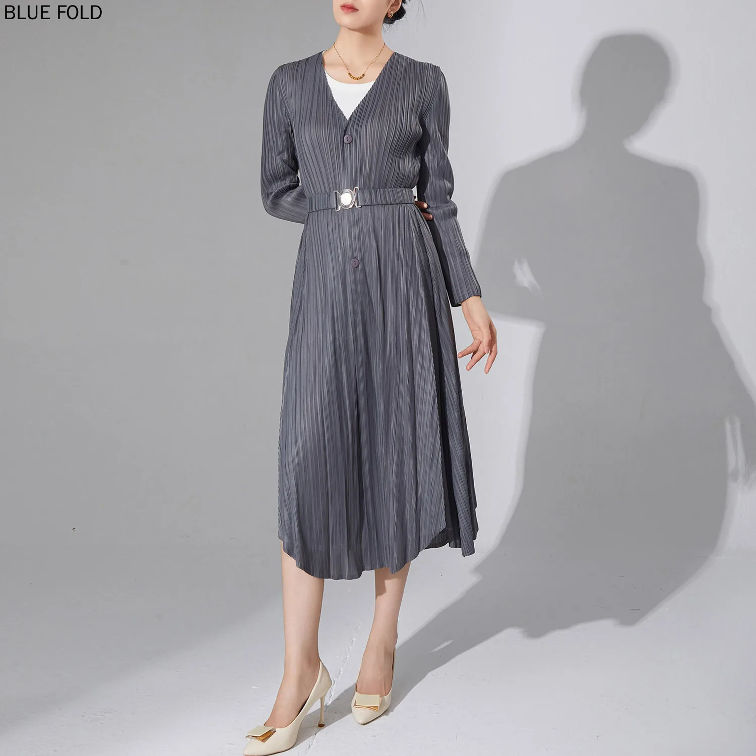 

New Autumn French Dress High-end A-line Belt Pleated Temperament Commuting Long-sleeved Dress for Women Elegant Vestidos Robe