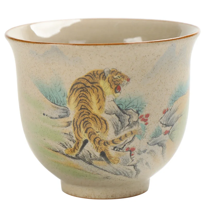Retro Coarse Pottery Tea Ware Twelve Zodiac Teacup 130ml Chinese Kung Fu Tea Bowl Creative Animal Pattern Espresso Coffee Cup coffee cup tea cup