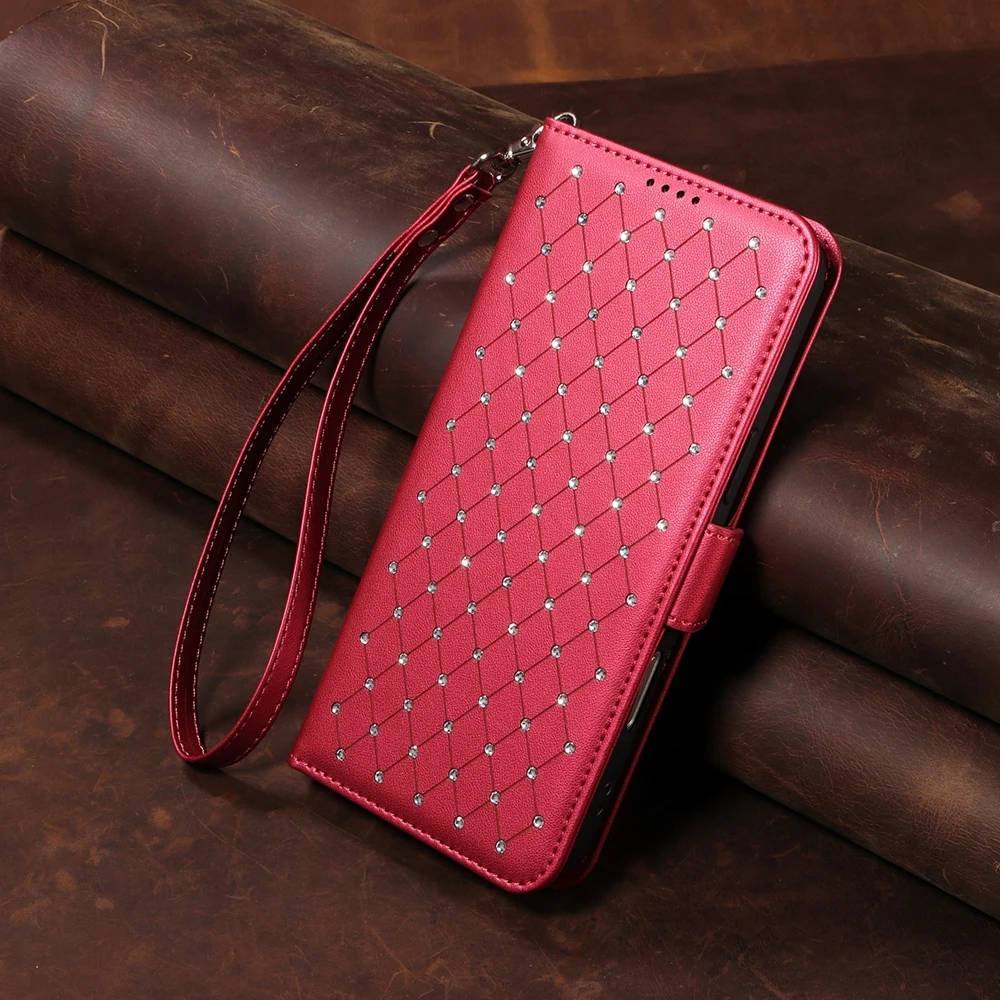 Luxury Artificial Diamond Leather Wallet Phone Case - Elegant Book Cover Design