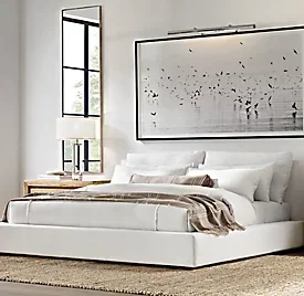 Minimalist Linen Fabric Bed Solid Wood Frame King Size Beds