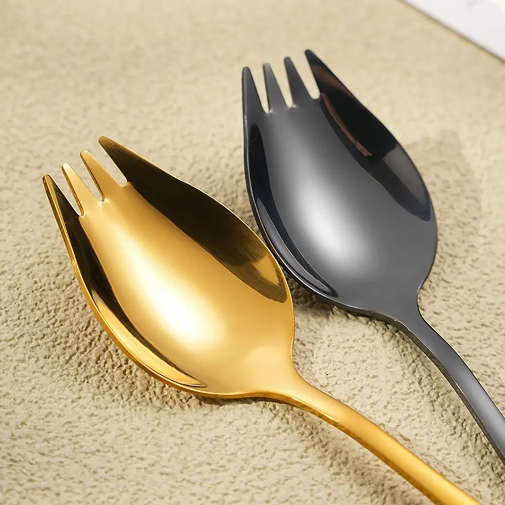 2 in 1 Salad Spoon Fork Long Handle Stainless Steel Soup Spoons 5 Colors Dishwasher Tableware Spork Dessert Spoons
