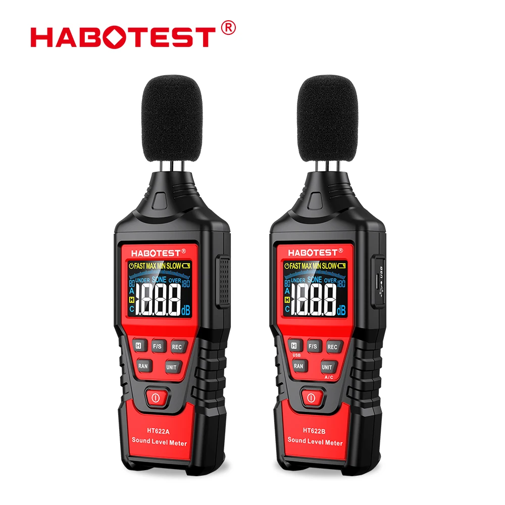 HABOTEST HT622 Digital Sound Level Meter Noise Tester Sound Detector Decible Monitor 30-130dB With USB Data Connection Function