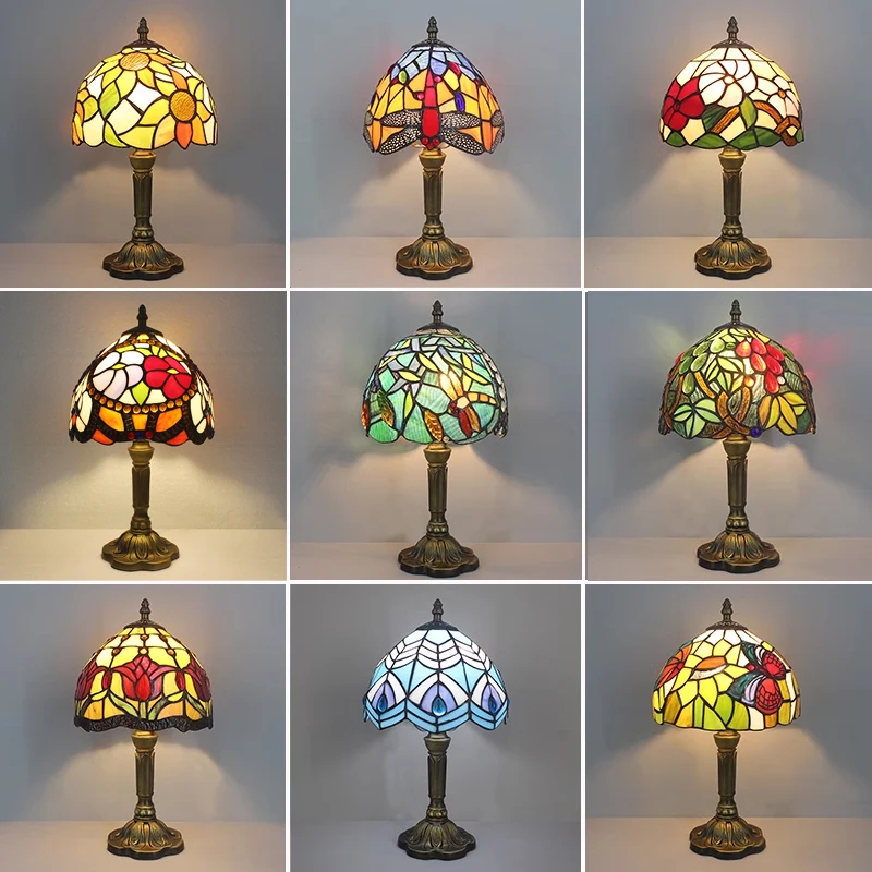 

Tiffany Vintage Stained Glass Table Lamps for Bedroom Mediterranean Retro Led Desk Lamp Living Room Study Reading Night Light