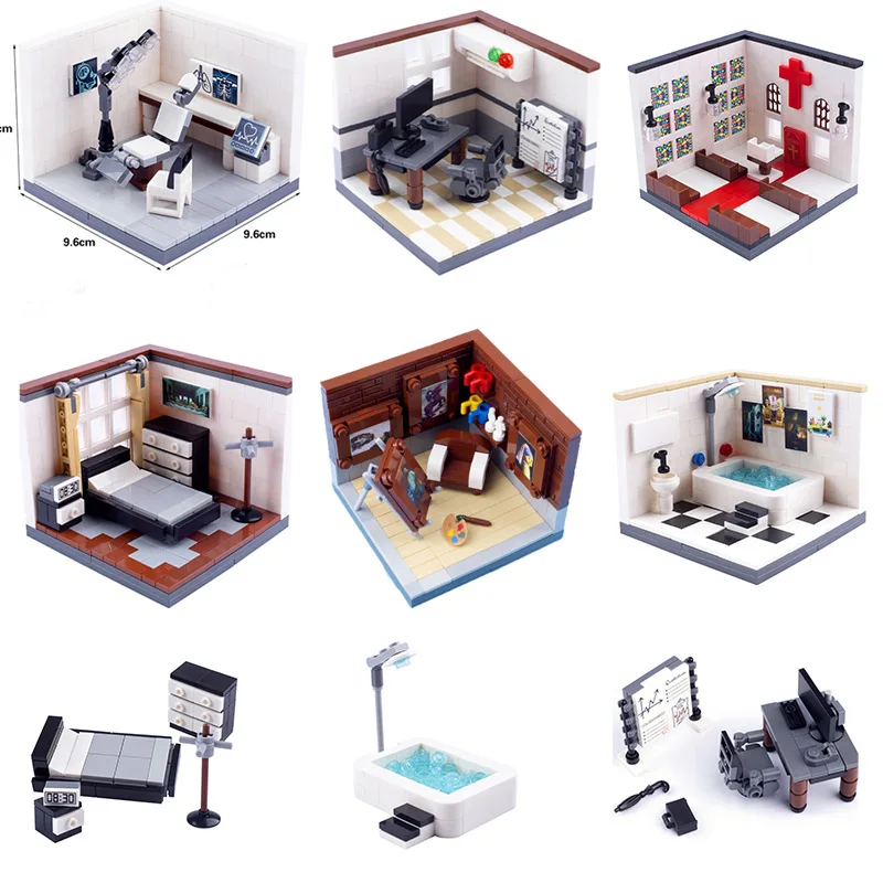 

MOC City Scene Bathroom Building Blocks Church Wedding Accessories Office Room Decoration Building Blocks Boy Kids Toys Gifts