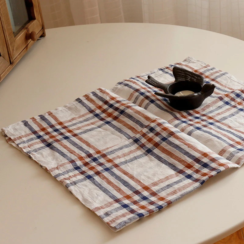 40*60cm Retro Cotton Linen Cloth Napkin Food Photography Background Props Old Scenes Shooting Decor Mat Kitchen Plaid Napkin