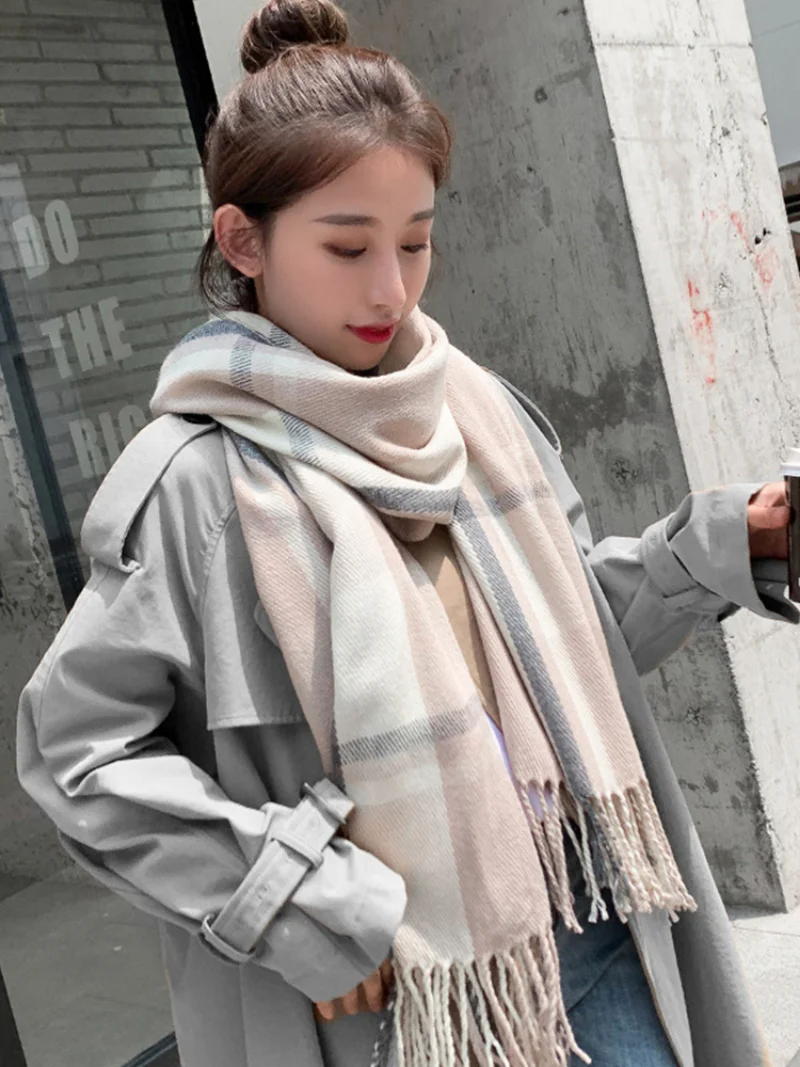 Imitation Cashmere Women Scarf Winter Preppy Style Sweet Plaid Femme Warm  Thick Blanket Wrap Shawl Mujer Scarves Stoles Muffler - AliExpress