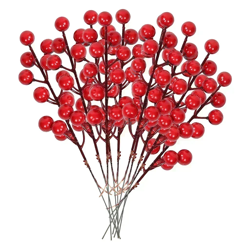 thumbnail image 1 of 1-10 piezas de bayas de simulación navideña, 14 bayas, flores artificiales, frutas, cerezas, plantas, decoración para fiesta de Navidad en el hogar, regalo DIY, 1 of 5