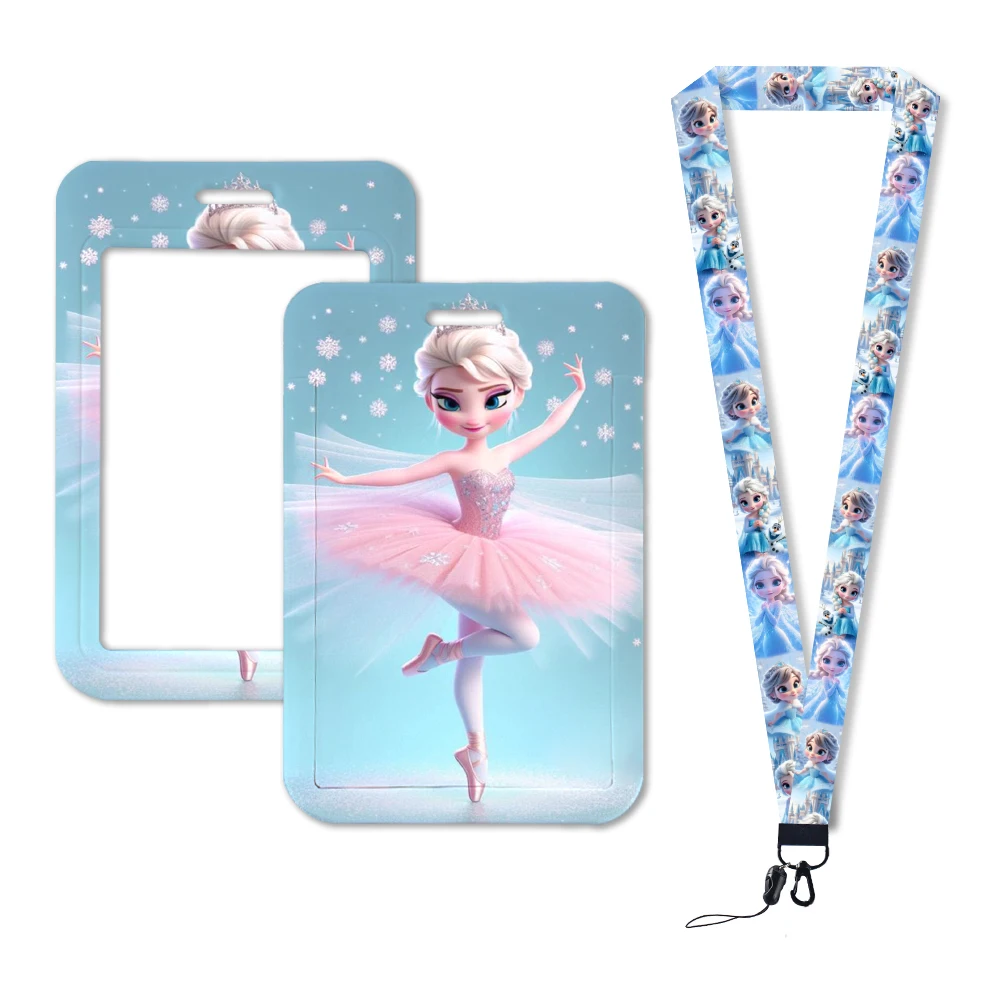 Disney Frozen 2 Elsa Anna Mini Princess Cute Pattern For ID Card Cover School Bus Card Badge Holder Charm Lanyard Accessories 5