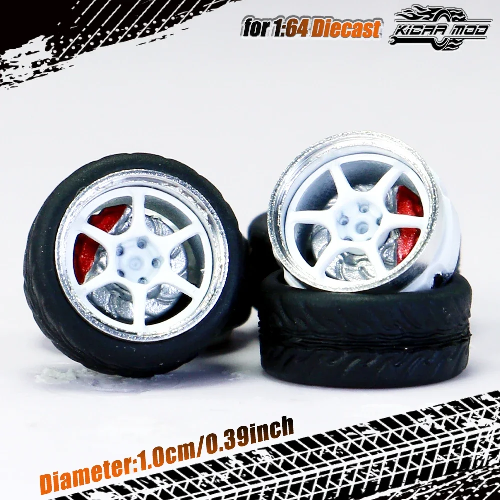 High-Quality 1/64 Scale Model Car Wheels with Rubber Tire and Metal Rims