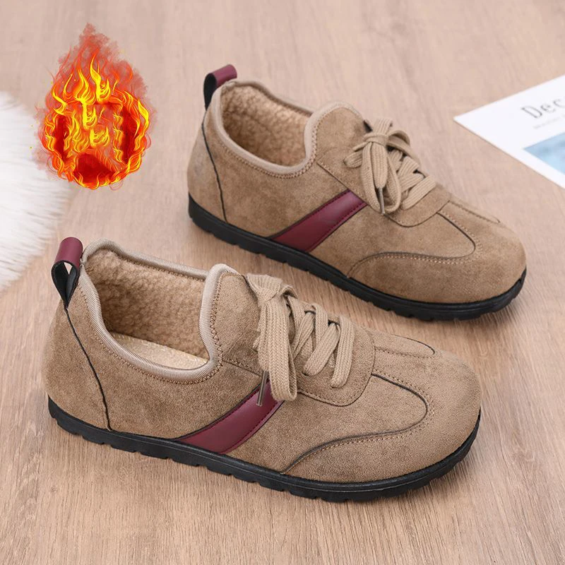 Плоскі ретро жіночі теплі кросівки з флісовою ізоляцією 2026, нові зимові туфлі зі штучної замші, тренувальне вулканізоване взуття у вінтажному стилі