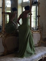 Robe Maxi en arête de poisson verte pour femmes, dos nu, épaules dénudées, plissée, Patchwork, Slim, robe de fête de noël, nouvelle collection 4