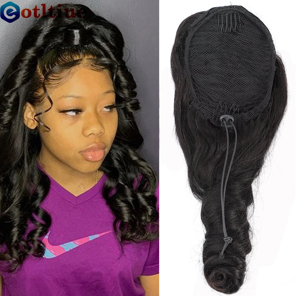 Wrap Around Ponytail Human Hair Loose Wave Drawstring Ponytail Hair Peruvian Remy Clip In Extensions For Women