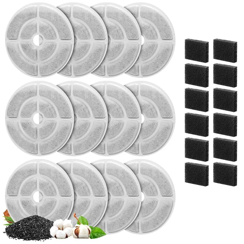 Replacement Cat Water Fountain Filters For 2.5Gal/9.5L Dog Water Fountain Activated Pet Fountain Filters And Sponges