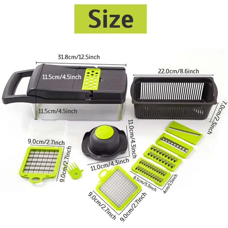 Kitchen tool 16 in 1 Multifunctional Vegetable Slicer Cutter Shredders Slicer With Basket Fruit Potato Chopper Carrot Gratertool