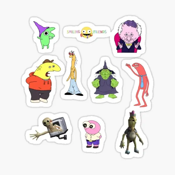Smiling Friend Bundle 5PCS Stickers for Laptop Kid Decor Luggage Room Art Cute Wall Stickers Window Background Print Bumper