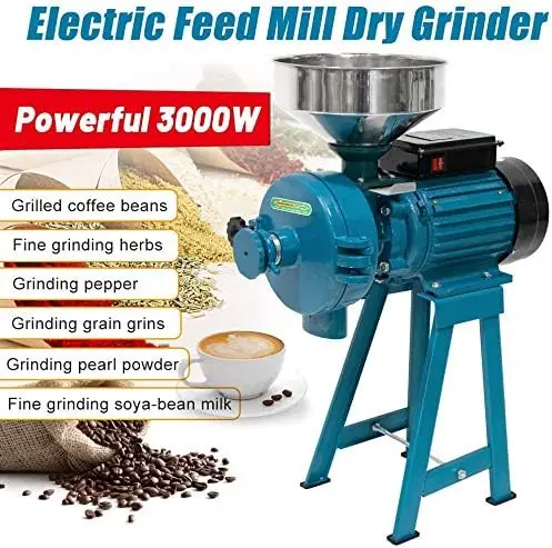 Grain Mills, Upgraded 3000W Wet Dry Cereals Grinder Electric Grain Grinder Corn Mill Heavy Duty 110V Commercial Grain Grinder 2