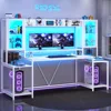Gaming Desk 74.8'' with LED Lights, Hutch and Storage Shelves, Computer Desk with Monitor Stand, Large PC Gamer Desk Workstation 1