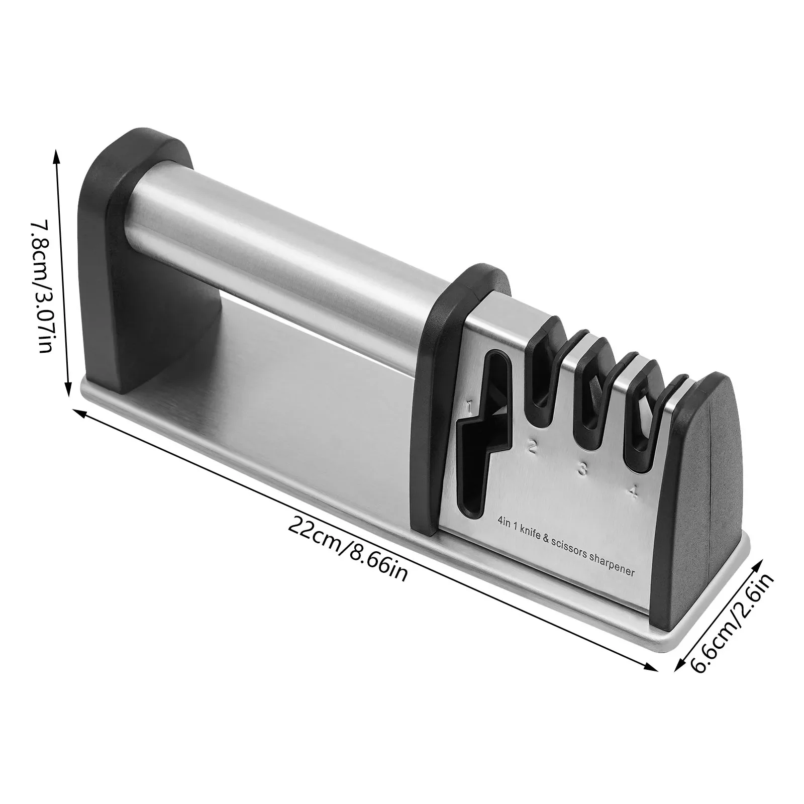 4-in-1 Professioneller Manueller Edelstahl-Messerschärfer mit Grob-, Mittel- und Feinrillen für Haushalt und Profiküche – Detail 2