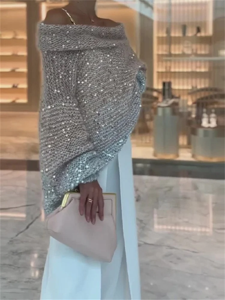 Wmstar New Women's Sweater with High-end Temperament Small Fragrance Comfortable Sequin V-neck Sweater Wholesale Dropshipping