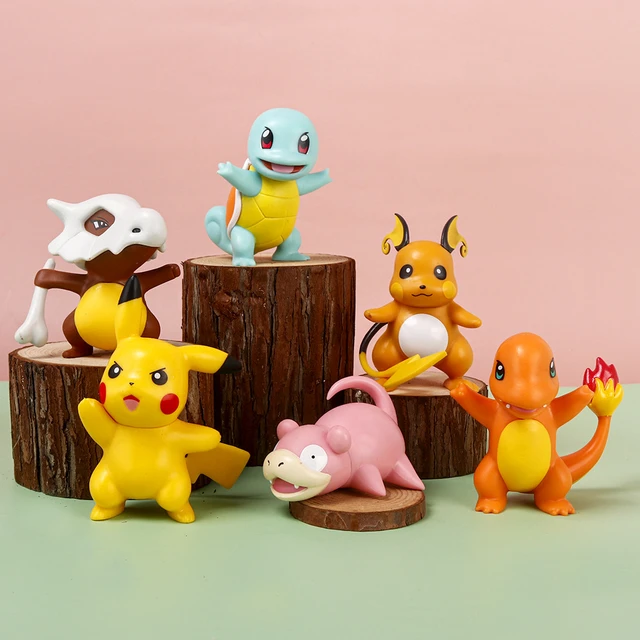 6Pcs/Set Anime Pokemon Charmander Pikachu Squirtle PVC Cake Car