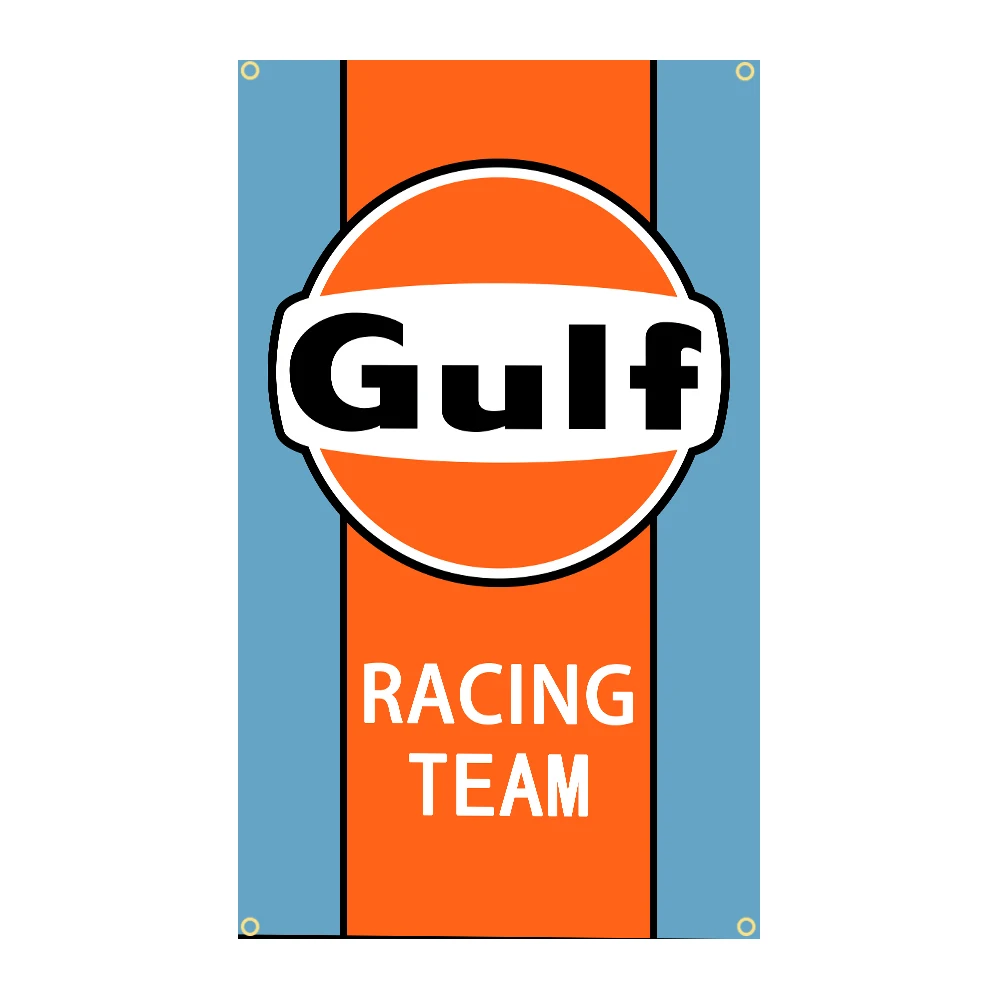 90x150cm Gulfs Oil Racing Car Flag Polyester Printed Decoration Banner Tapestry Jemony