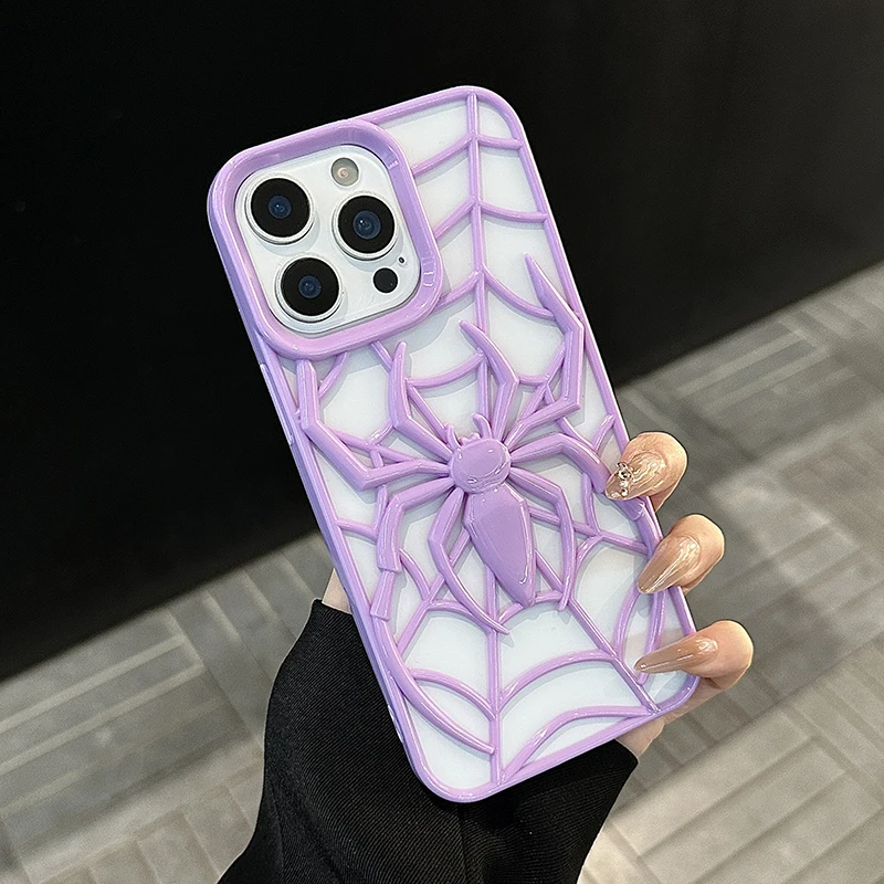 Cartoon Purple Spider Hollow Out Silicone Phone Case with Heat Dissipation Design