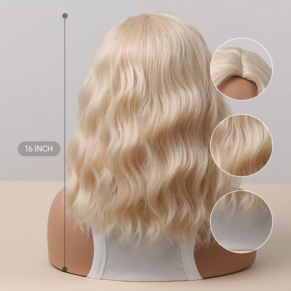 Parrucca Bob Corta Ondulata Dorata Chiara Parrucca Sintetica Naturale Bionda per Donne Parrucca con Riga in Mezzo Resistente al Calore per Cosplay Quotidiano_voghion.com