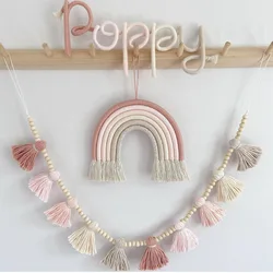 Nordic Wall Hanging Rainbow + Wood ead Tassel Banner Nursery Children's Room Decoration Ornaments Home Wall Hanging Decor