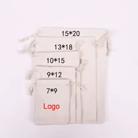 100pcs/Lot Natural Cotton Bags 7x9 9x12 10x15 13x18 15x20cm Drawstring Gift Pouches Home Storage Sacks Packing Bag Custom Logo 1