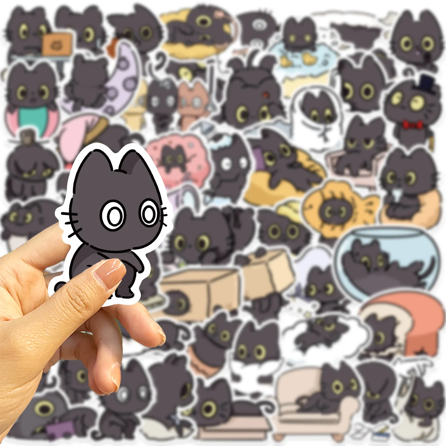 50PCS 장난 꾸러기 작은 검은 고양이 스티커 낙서 장식 노트북 수하물 전화 스케이트 보드 방수 DIY 스티커
