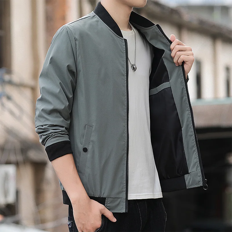 

2023 New Arrival Fashion Men Casual Baseball Uniform Spliced Zipper Regular Male Brand Clothing Thin Breathable Bomber Jacket