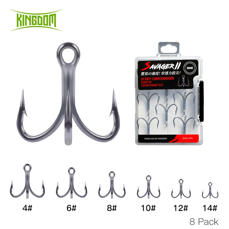 KINGDOM 3X Carbon Steel Strong Treble Hooks Fishing Tackle Hook High  Strength Accessories Saltwater Anticorrision Fishing Hook