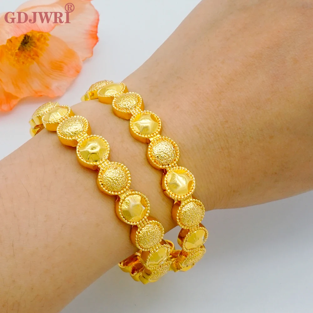 Dubai Gold Color Bangles For Women Indian African Bracelets Charm Wedding Ethiopian Arabic Hand Jewelry Party Gift