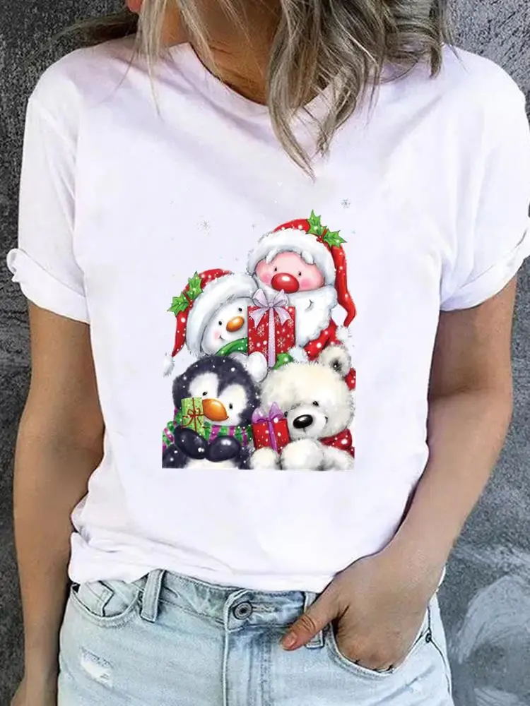 

Clothes Women Santa Claus Trend Cute New Year Fashion Top Print Short Sleeve Tee T Shirt Christmas Basic Graphic T-shirts