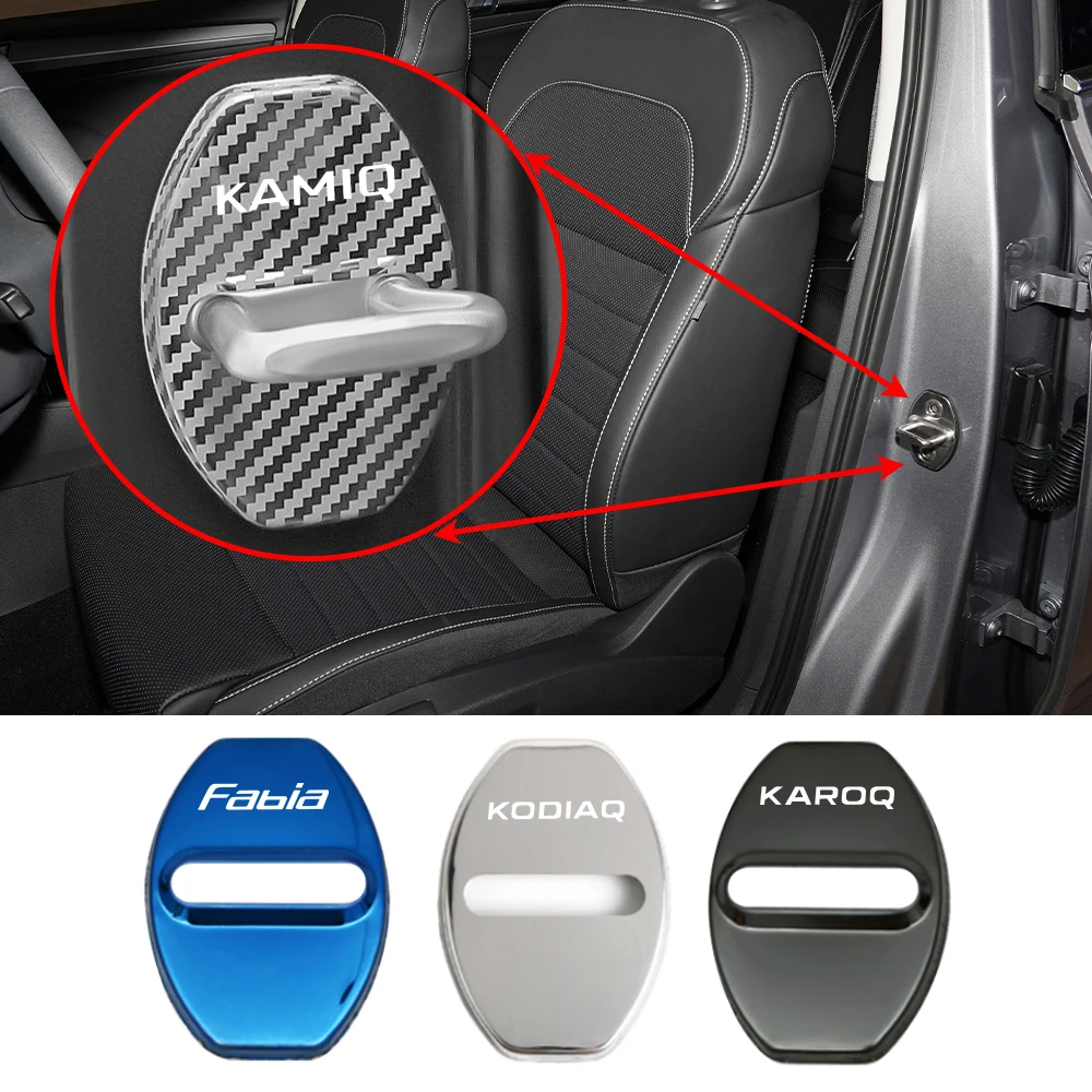 Car Door Lock Cover Auto Emblems Case for Skoda Octavia Enyaq Kamiq Kodiaq  GT Kushaq Fabia Slavia Rapid Car Styling Accessories