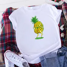 

Summer Cotton Women T Shirt 5XL Plus Size Pineapple Dance Print Short Sleeve Graphic Tee Tops Casual O-Neck Female TS