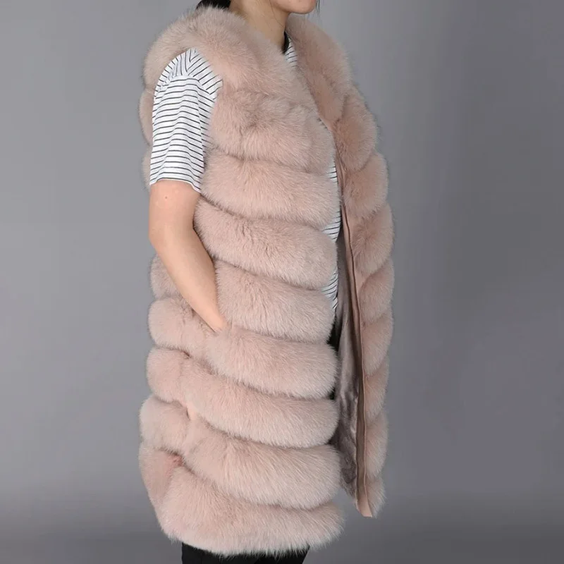 2023 Maomaokong Natural Real Fur coat Winter Leather Jacket Women's Natural Fox Fur Long Vest Fox Fur Coat